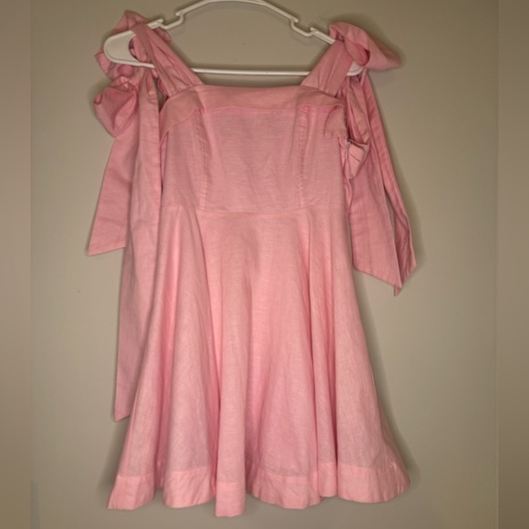 Mable Pink Bow Shoulder Linen Blend Dress size small - Picture 3 of 10